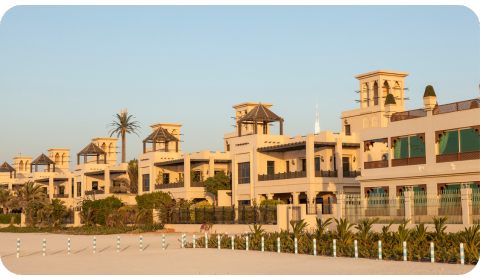 Photo of a condo in Dubai, where you can see Arabic-style houses from the outside.
